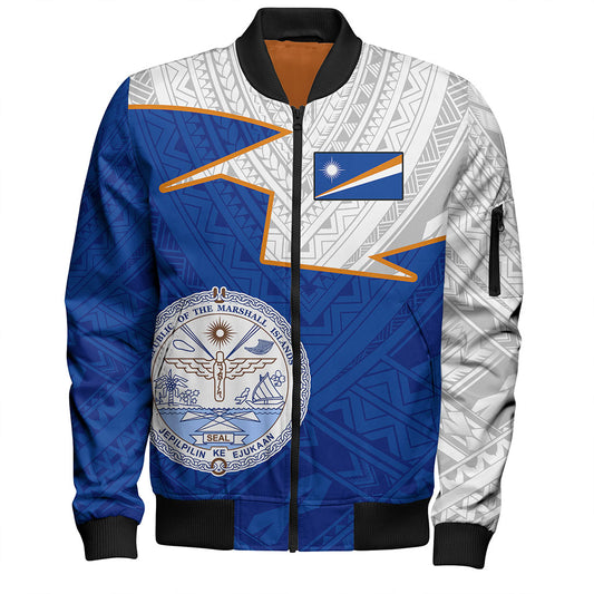 Marshall Islands Bomber Jacket Polynesian Tattoo Flag And Coat Of Arms