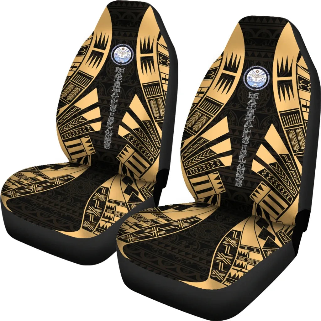 Marshall Islands Car Seat Covers - Marshall Islands Seal Polynesian Tattoo Gold