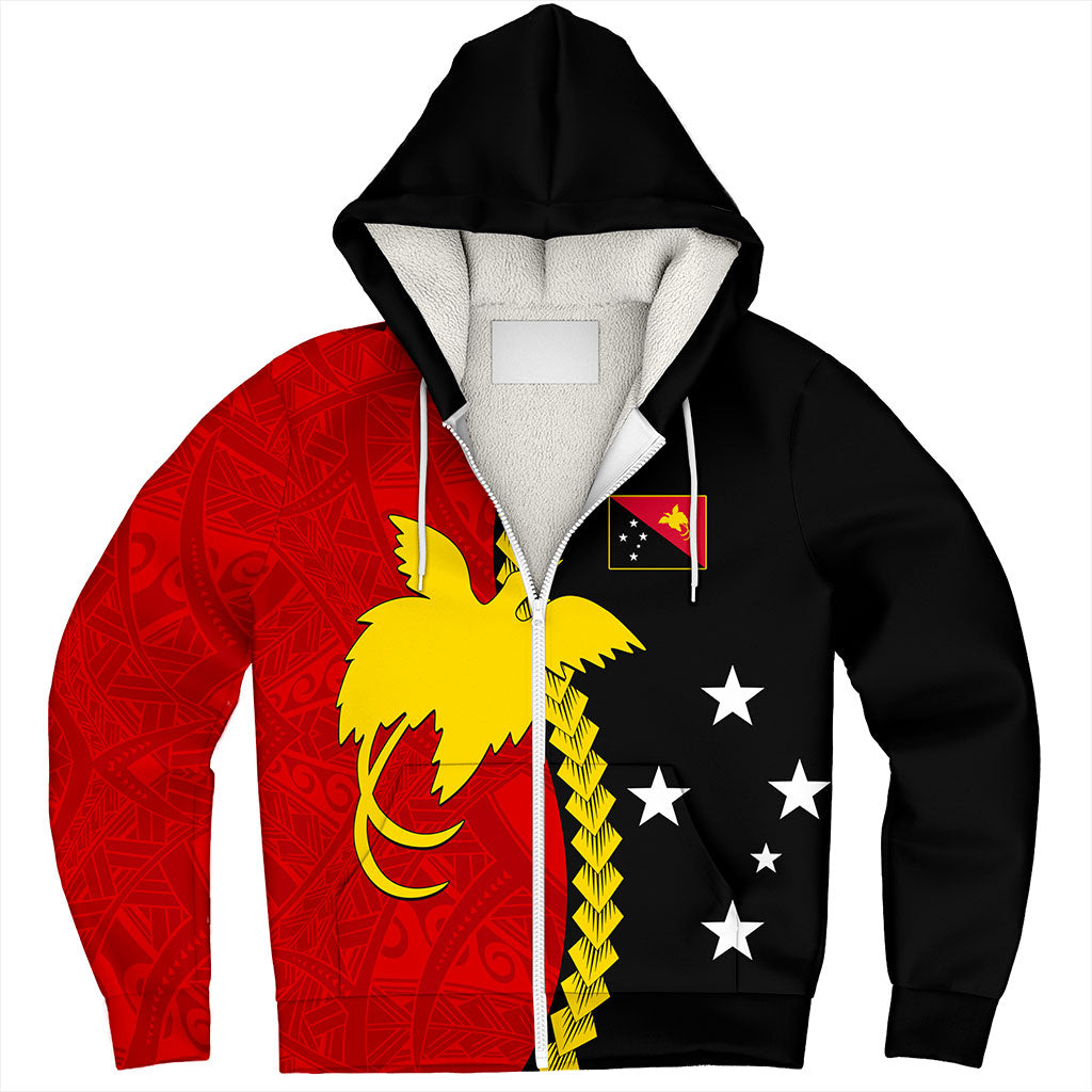 Papua New Guinea Sherpa Hoodie Melanesian Tribal PNG Half Style