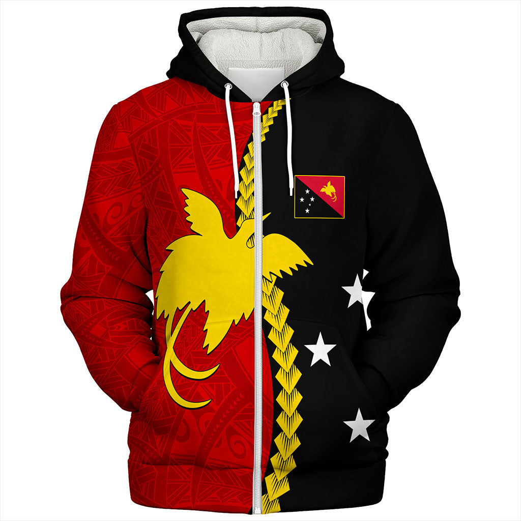 Papua New Guinea Sherpa Hoodie Melanesian Tribal PNG Half Style