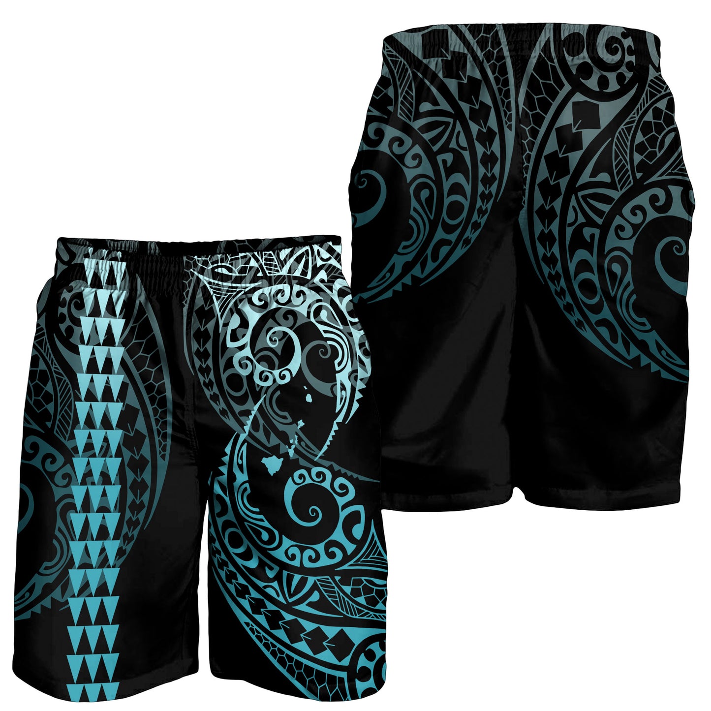 Hawaii Combo Shirts And Shorts Hawaiian Map Kakau Style Turquoise
