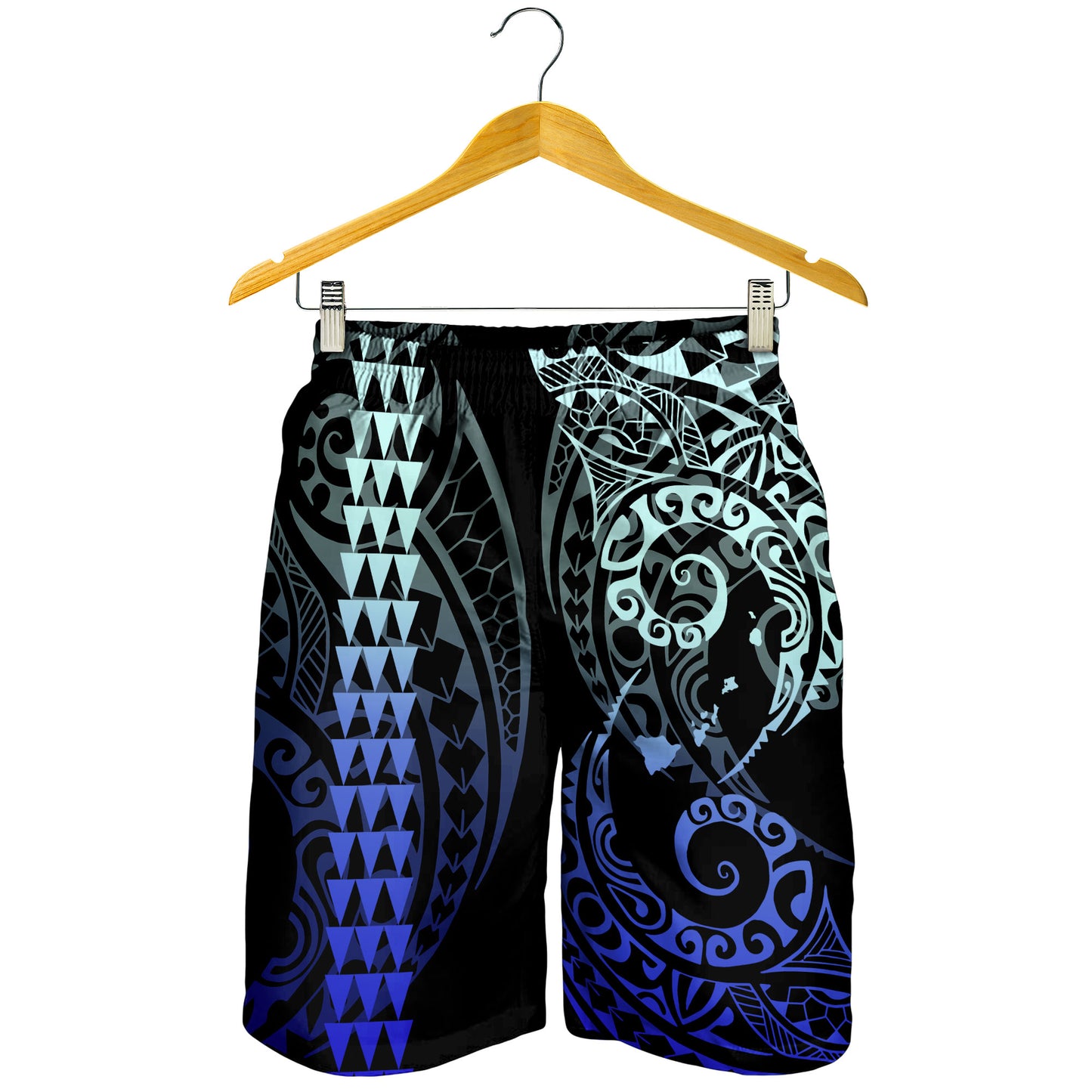 Hawaii Men Shorts Hawaiian Map Kakau Style Blue