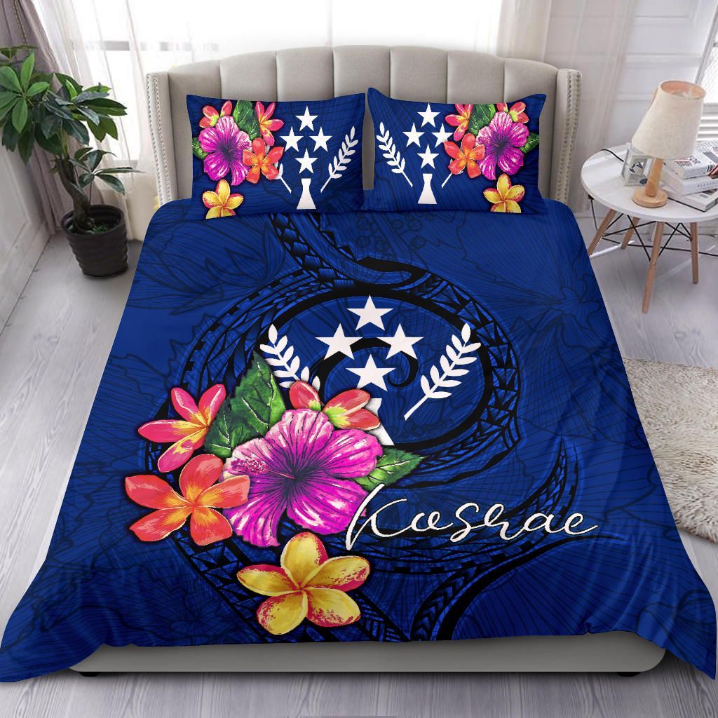 Micronesia Bedding Set - Kosrae Duvet Cover Set Floral With Seal Blue
