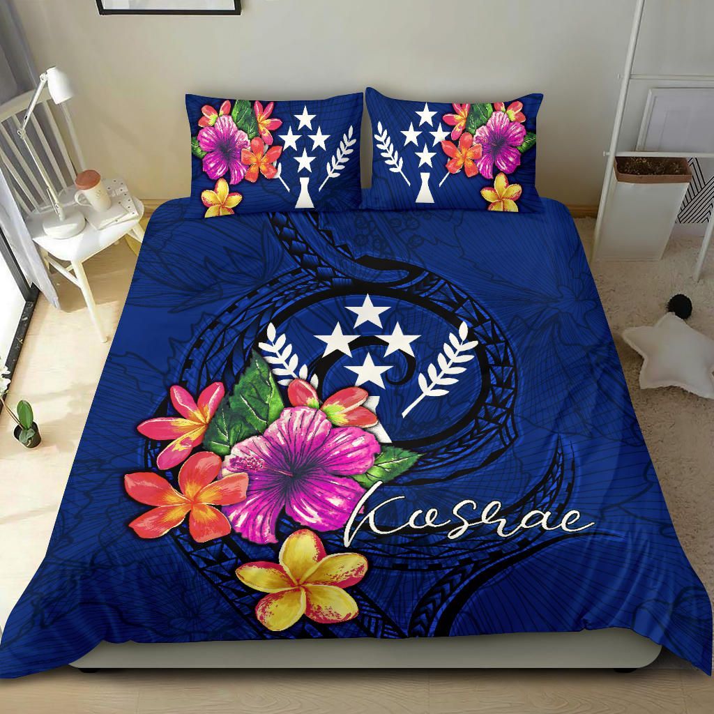 Micronesia Bedding Set - Kosrae Duvet Cover Set Floral With Seal Blue