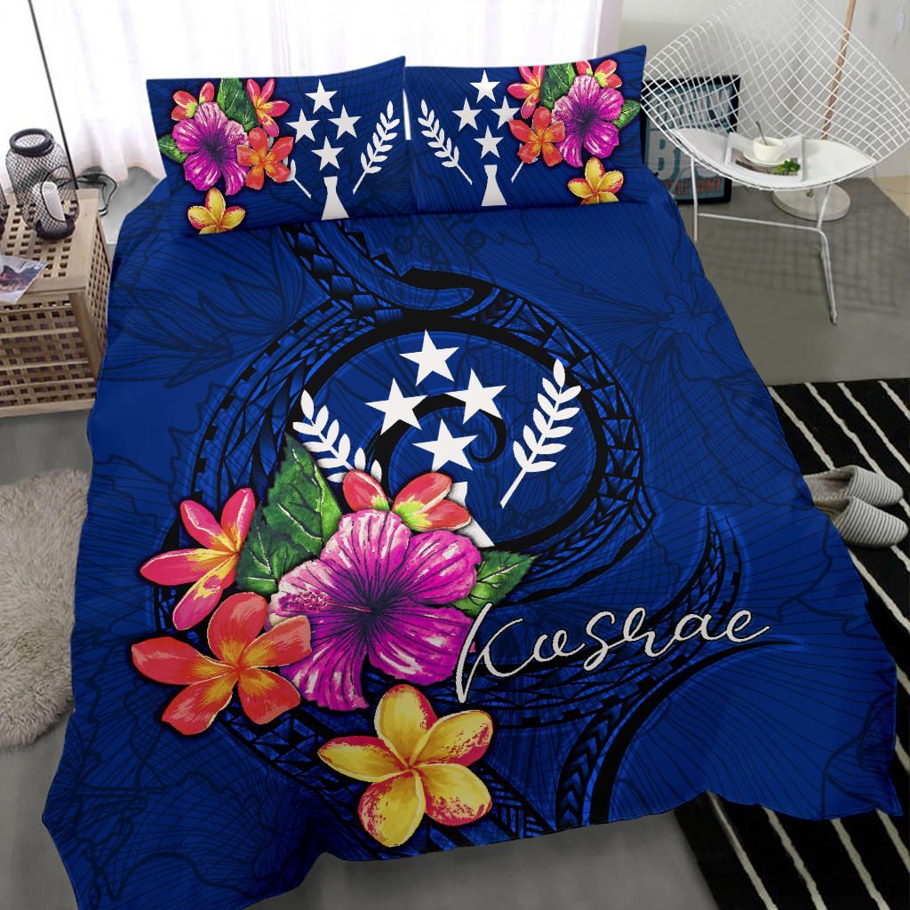 Micronesia Bedding Set - Kosrae Duvet Cover Set Floral With Seal Blue