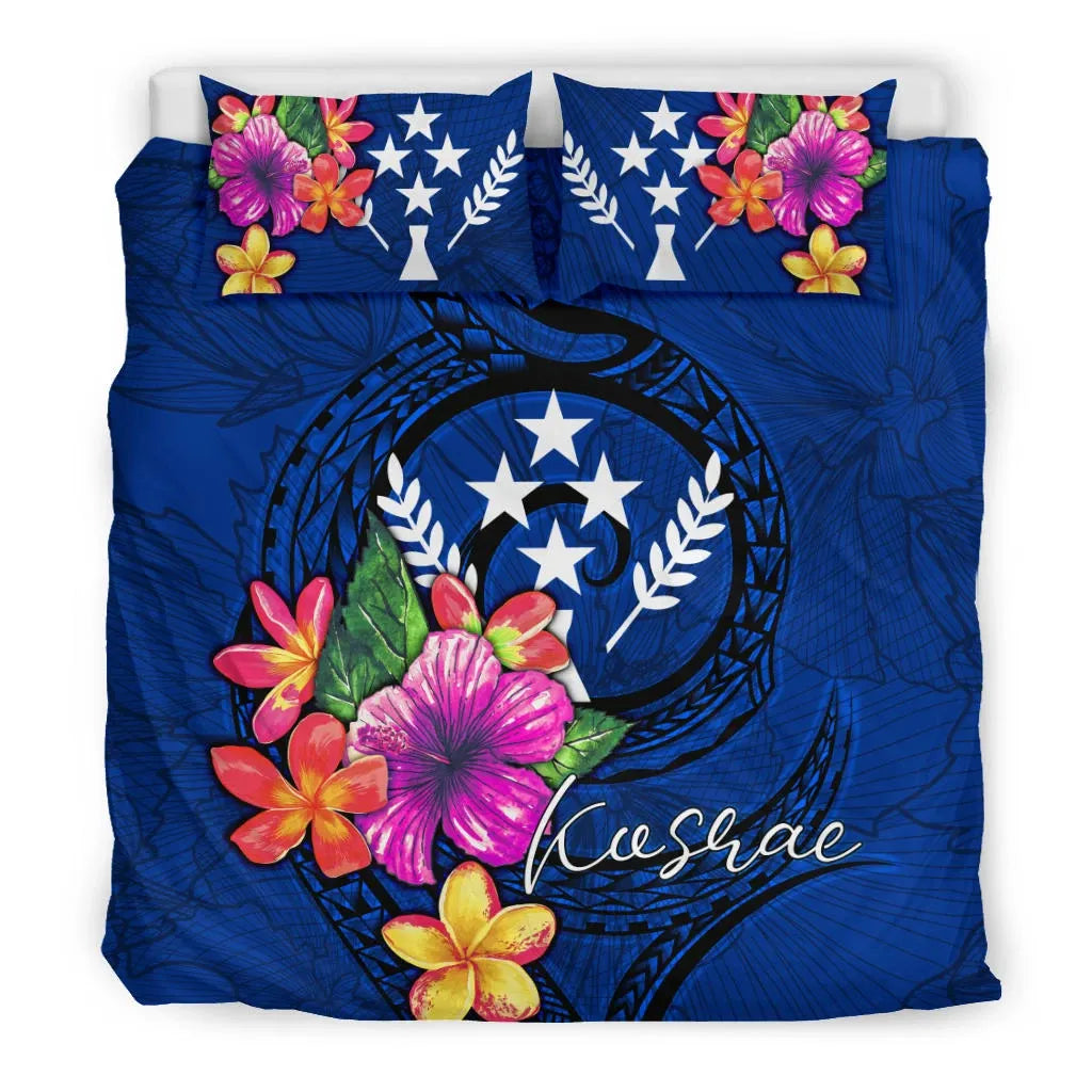 Micronesia Bedding Set - Kosrae Duvet Cover Set Floral With Seal Blue