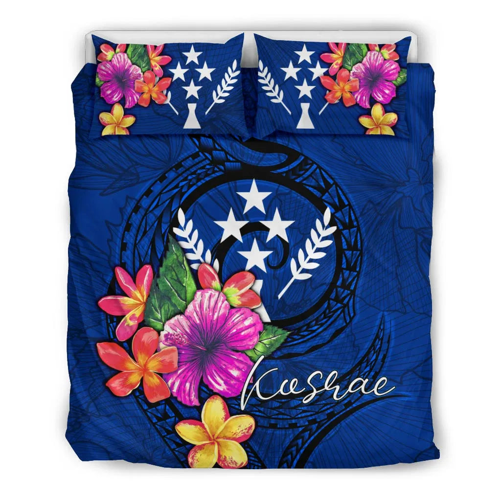 Micronesia Bedding Set - Kosrae Duvet Cover Set Floral With Seal Blue