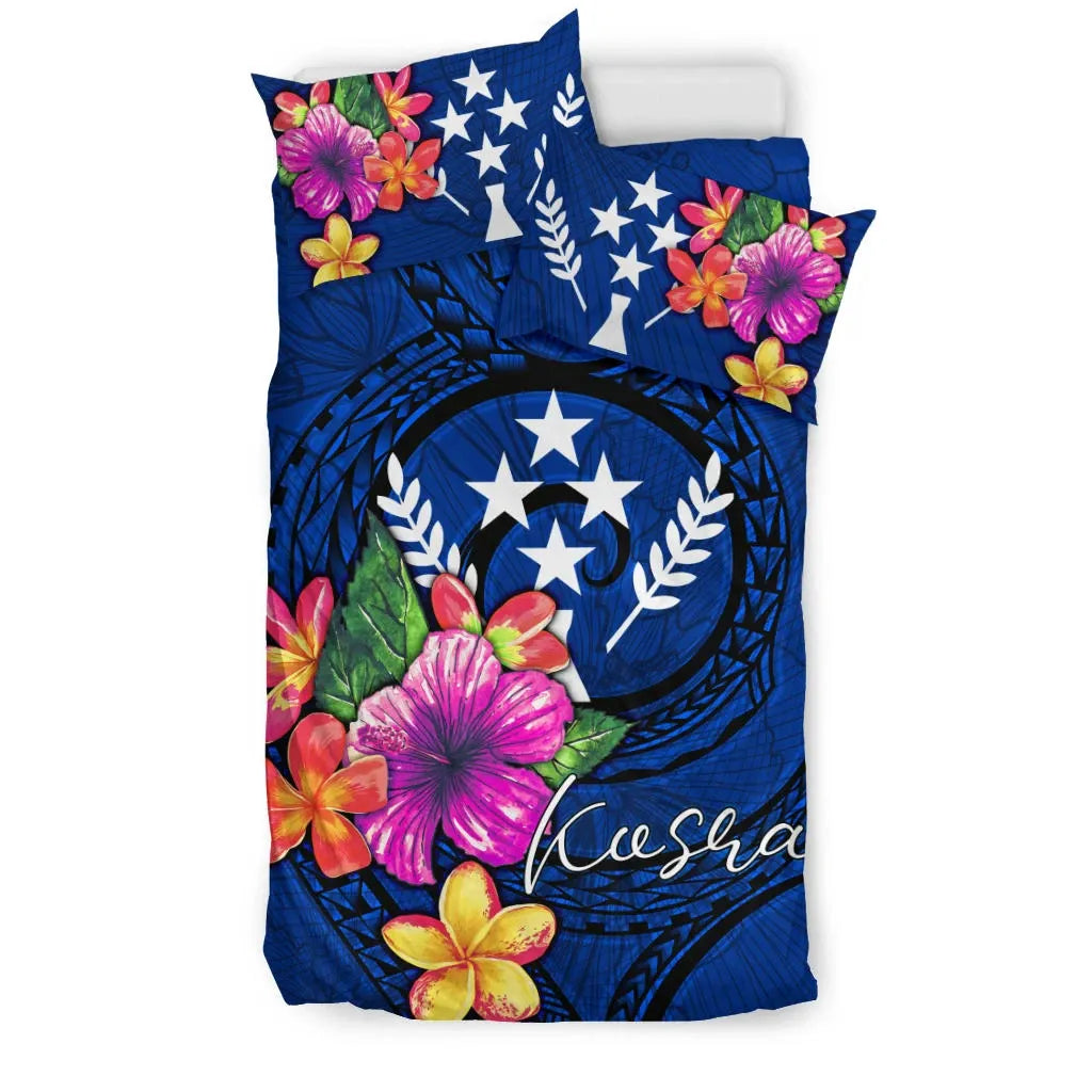 Micronesia Bedding Set - Kosrae Duvet Cover Set Floral With Seal Blue