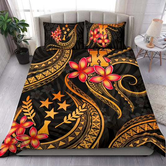 Micronesian Bedding Set - Kosrae Duvet Cover Set - Gold Plumeria