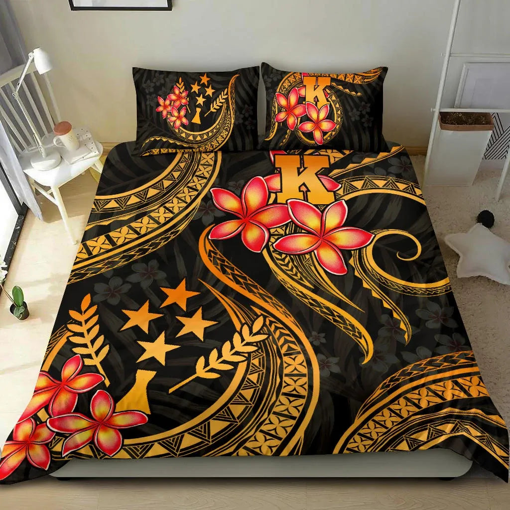 Micronesian Bedding Set - Kosrae Duvet Cover Set - Gold Plumeria