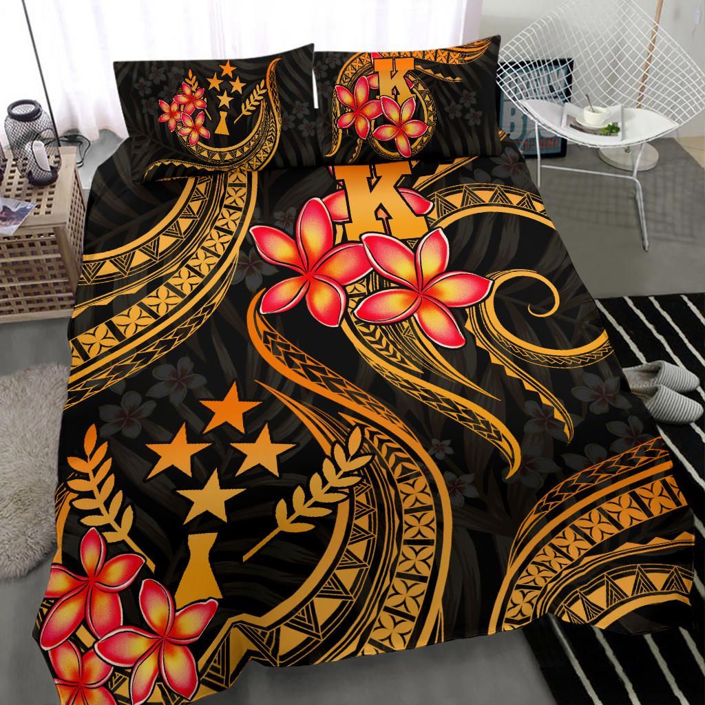 Micronesian Bedding Set - Kosrae Duvet Cover Set - Gold Plumeria