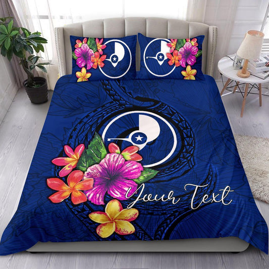 Micronesian Custom Personalised Bedding Set - Yap Duvet Cover Set Floral With Seal Blue