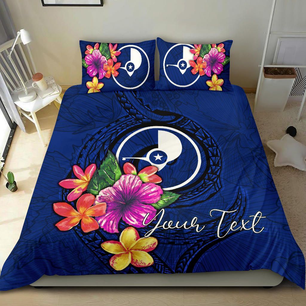 Micronesian Custom Personalised Bedding Set - Yap Duvet Cover Set Floral With Seal Blue