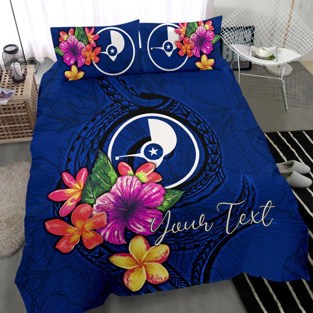 Micronesian Custom Personalised Bedding Set - Yap Duvet Cover Set Floral With Seal Blue