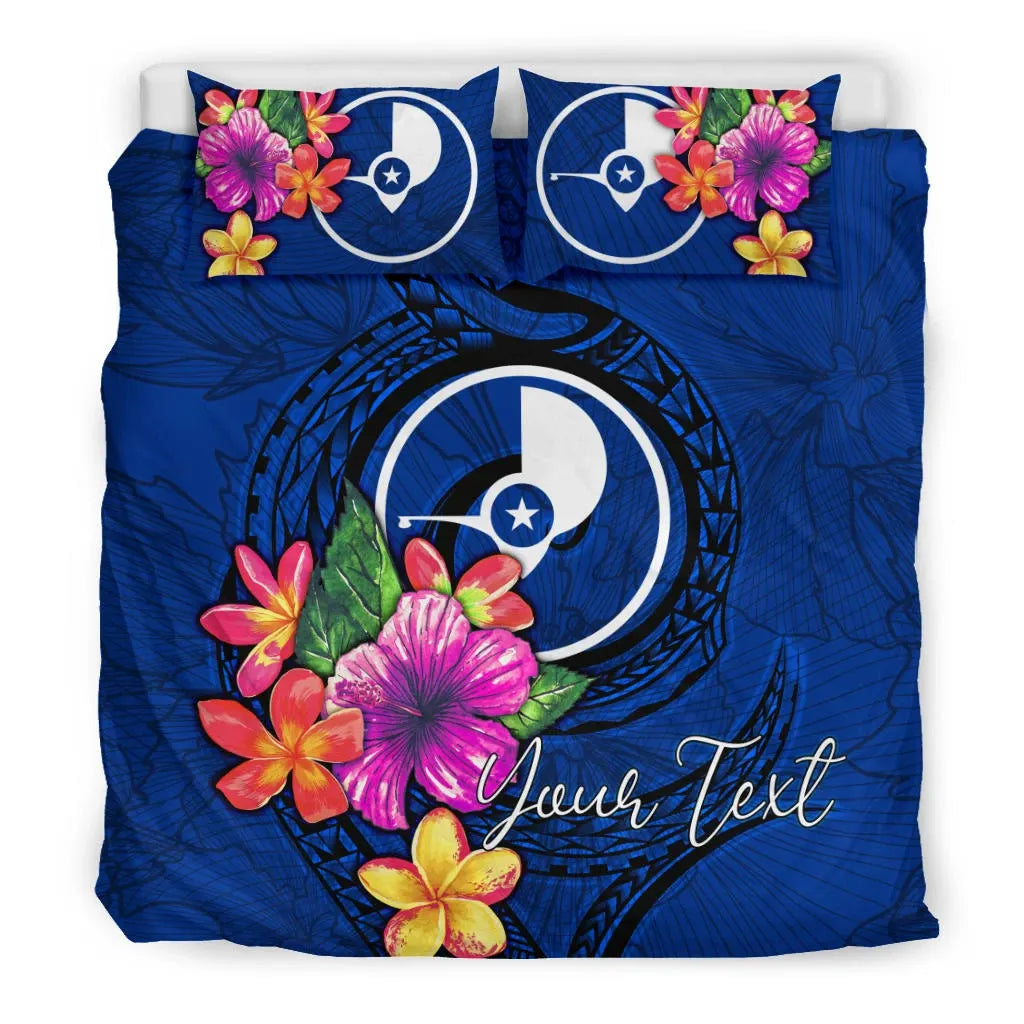 Micronesian Custom Personalised Bedding Set - Yap Duvet Cover Set Floral With Seal Blue