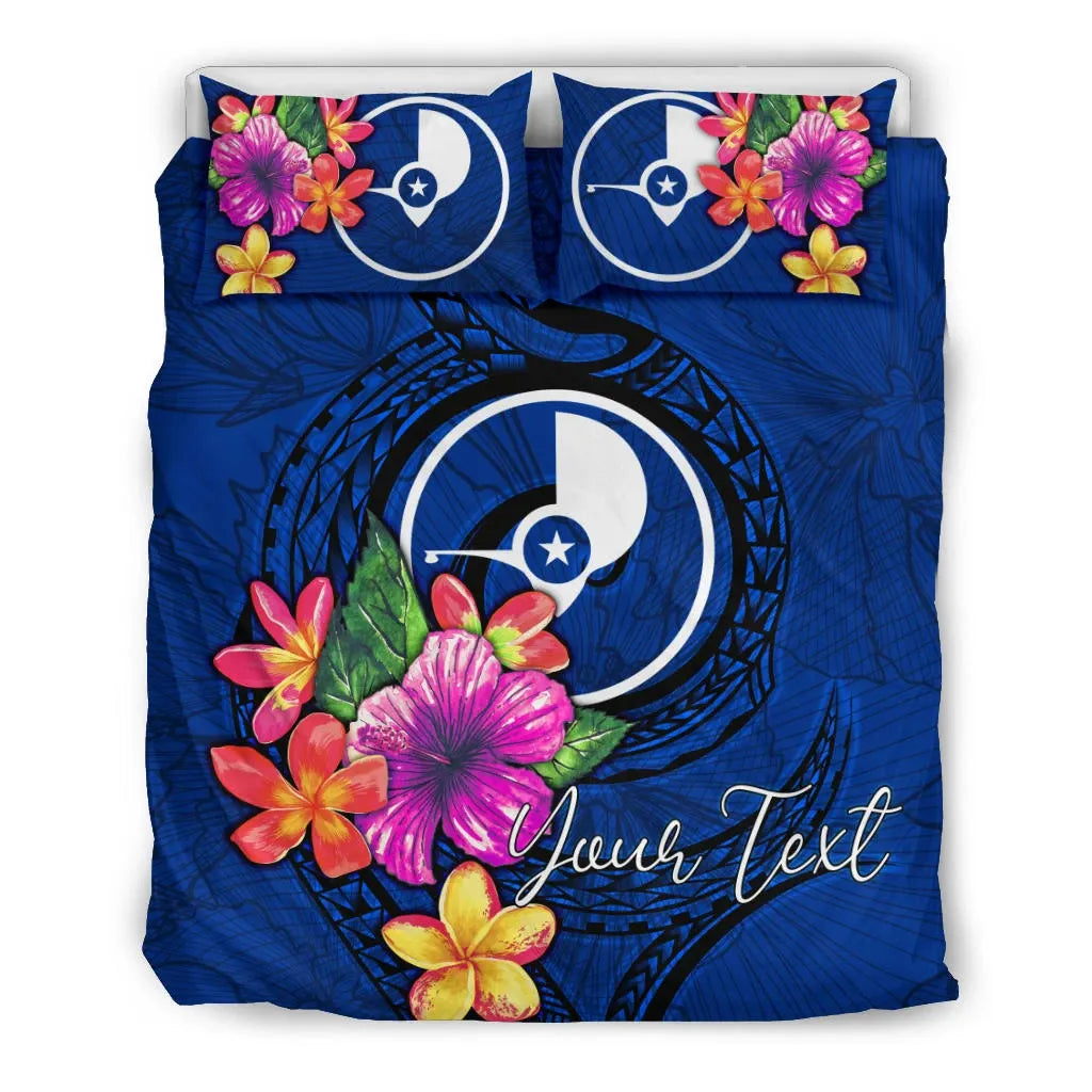 Micronesian Custom Personalised Bedding Set - Yap Duvet Cover Set Floral With Seal Blue
