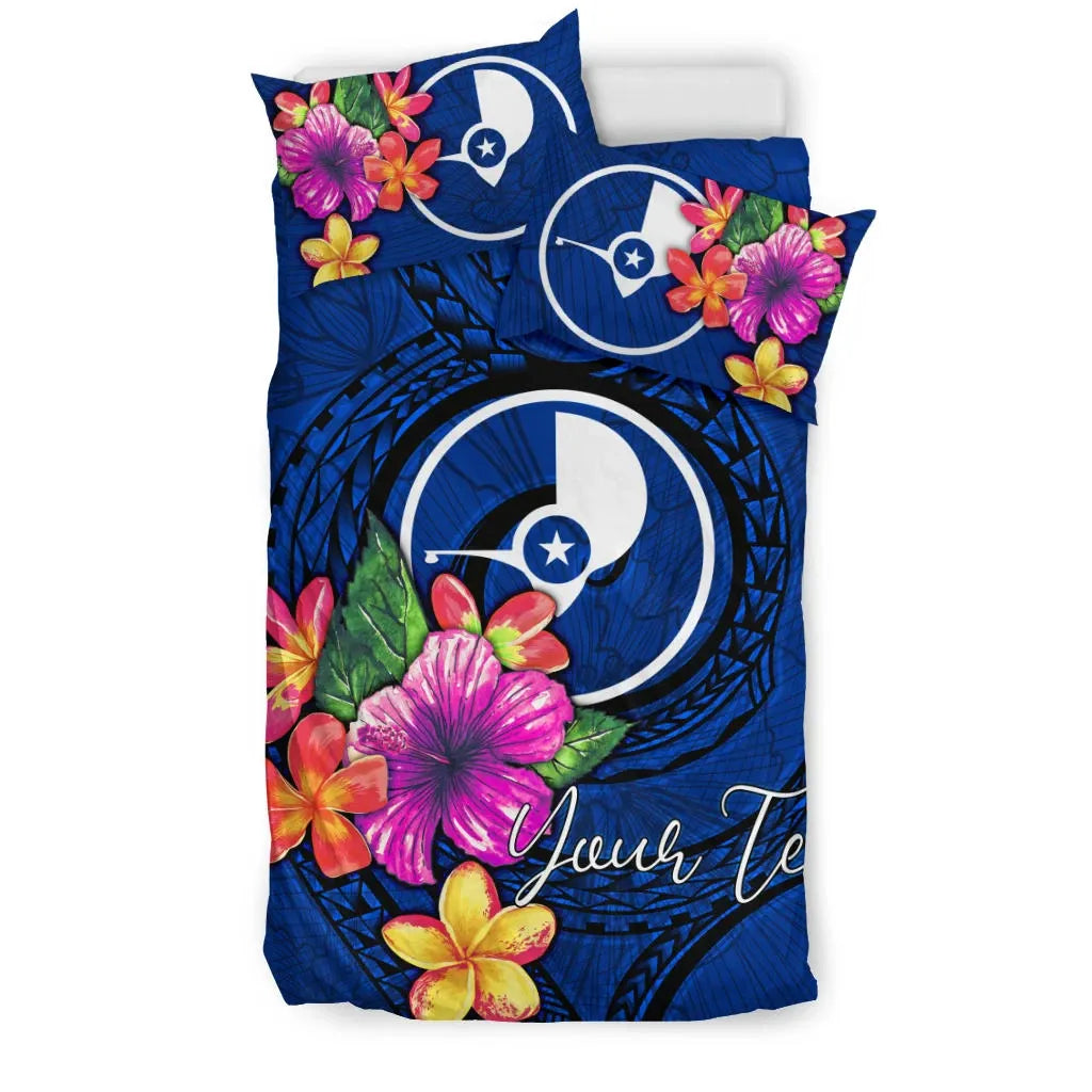 Micronesian Custom Personalised Bedding Set - Yap Duvet Cover Set Floral With Seal Blue