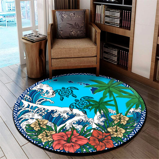 Hawaii Round Rug - Hawaii Hibiscus Floral Coconut Beach Round Rugs
