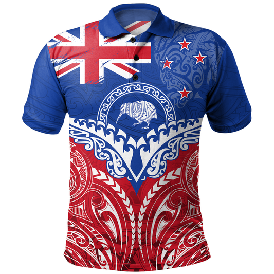 New Zealand Polo Shirt Flag With Kiwi And Maori Pattern