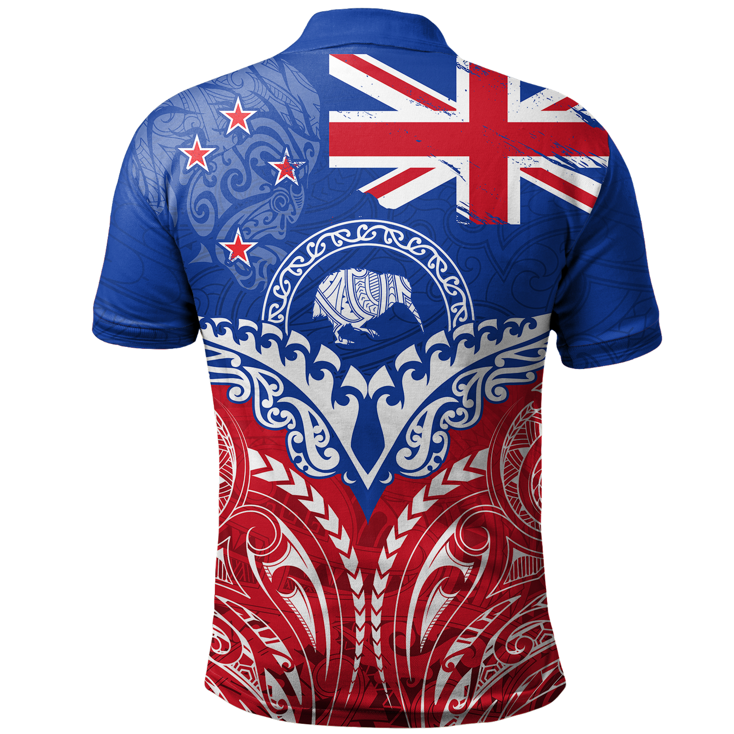 New Zealand Polo Shirt Flag With Kiwi And Maori Pattern