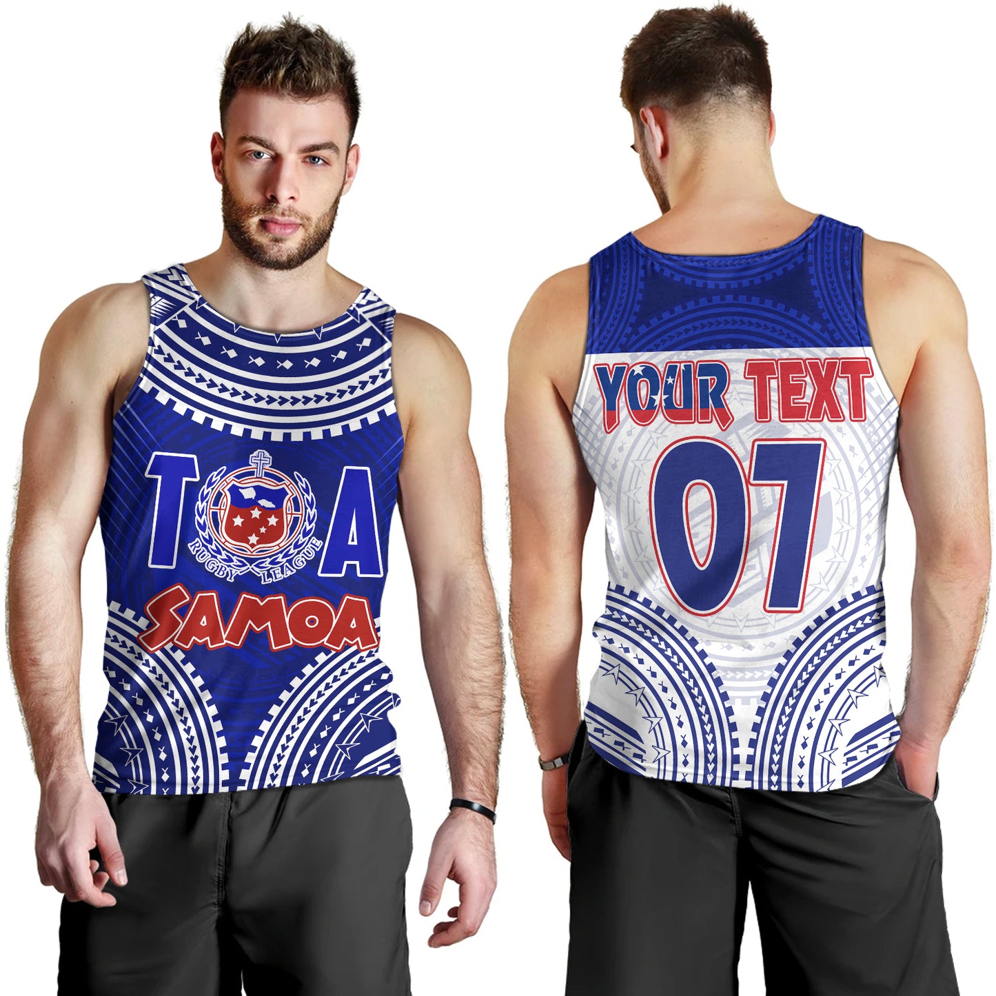 (Custom Personalised) Samoa Rugby Toa Samoa Blue Style Tank Top