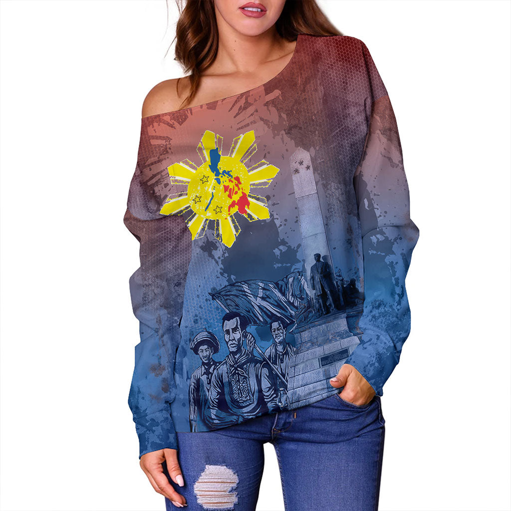 Philippines Filipinos Off Shoulder Sweatshirt National Heroes Sun Star With Eagle