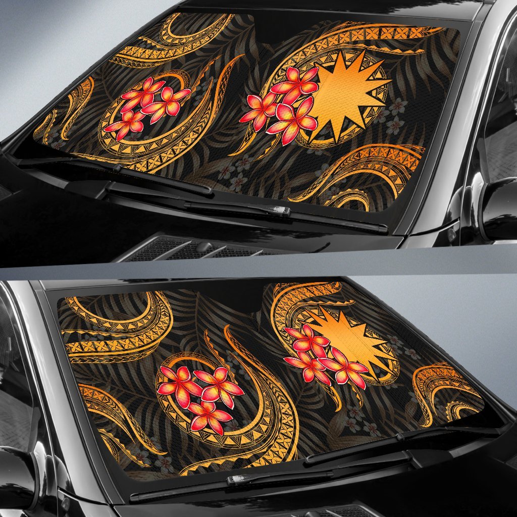Nauru Auto Sun Shades - Gold Plumeria