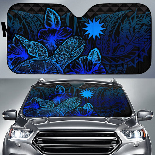 Nauru Auto Sun Shades Turtle Hibiscus Blue