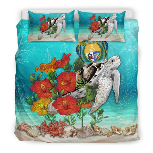 Polynesian Duvet Cover Set - Nauru Bedding Set Ocean Turtle Hibiscus
