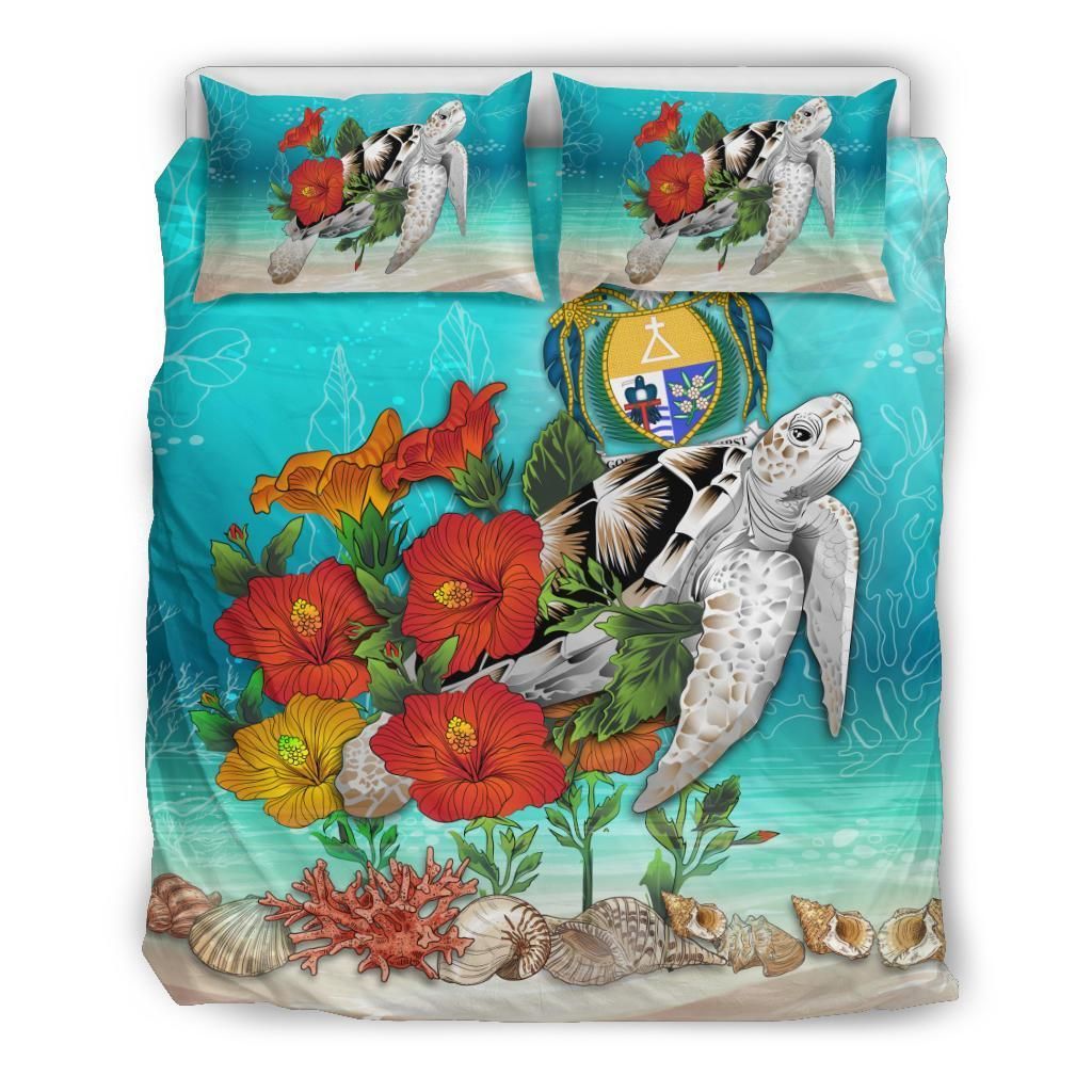 Polynesian Duvet Cover Set - Nauru Bedding Set Ocean Turtle Hibiscus