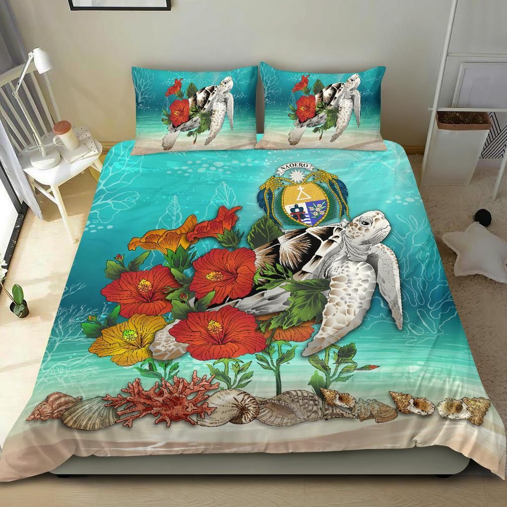 Polynesian Duvet Cover Set - Nauru Bedding Set Ocean Turtle Hibiscus