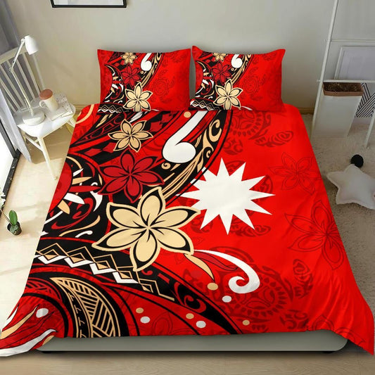 Nauru Bedding Set - Tribal Flower With Special Turtles Red Color