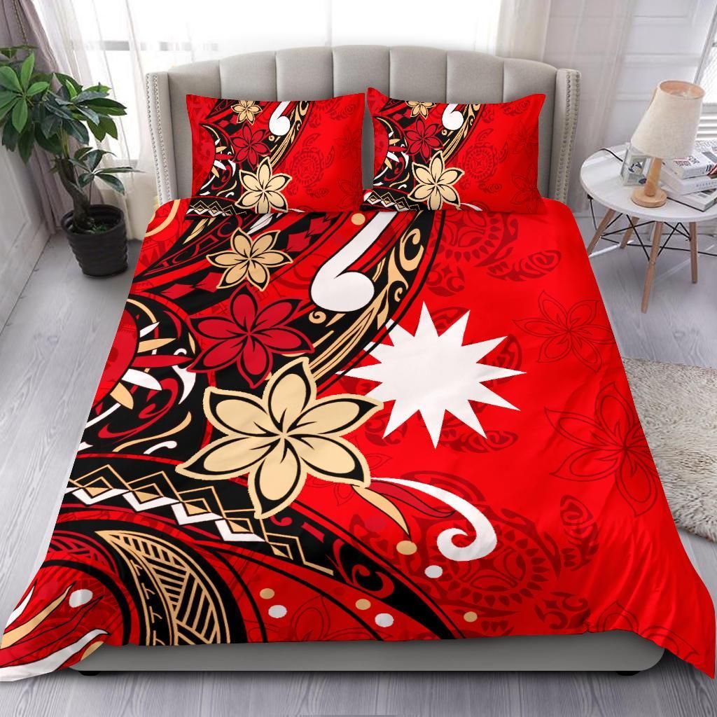 Nauru Bedding Set - Tribal Flower With Special Turtles Red Color