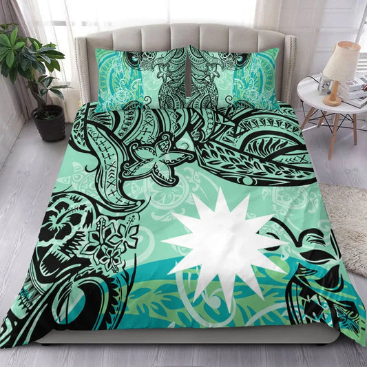 Nauru Bedding Set - Vintage Floral Pattern Green Color