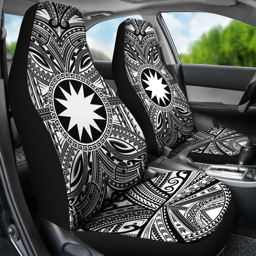 Nauru Car Seat Cover - Nauru Coat Of Arms Polynesian White Black
