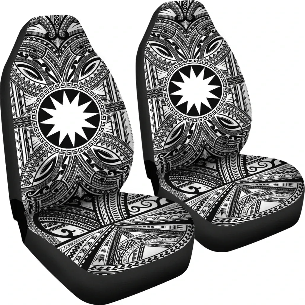 Nauru Car Seat Cover - Nauru Coat Of Arms Polynesian White Black
