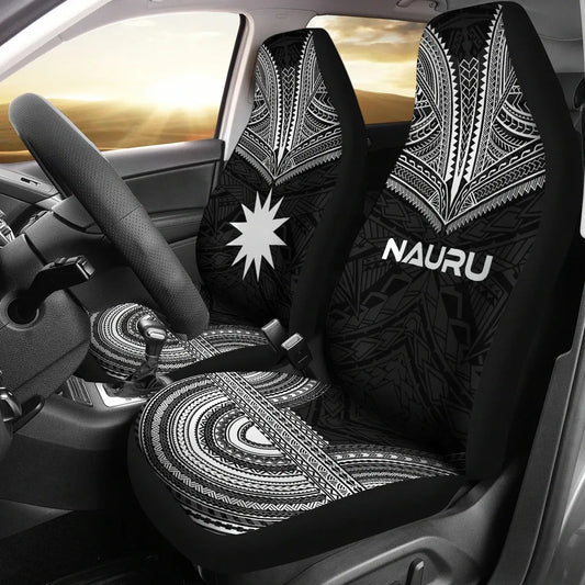 Nauru Car Seat Cover - Nauru Flag Polynesian Chief Tattoo Black Version