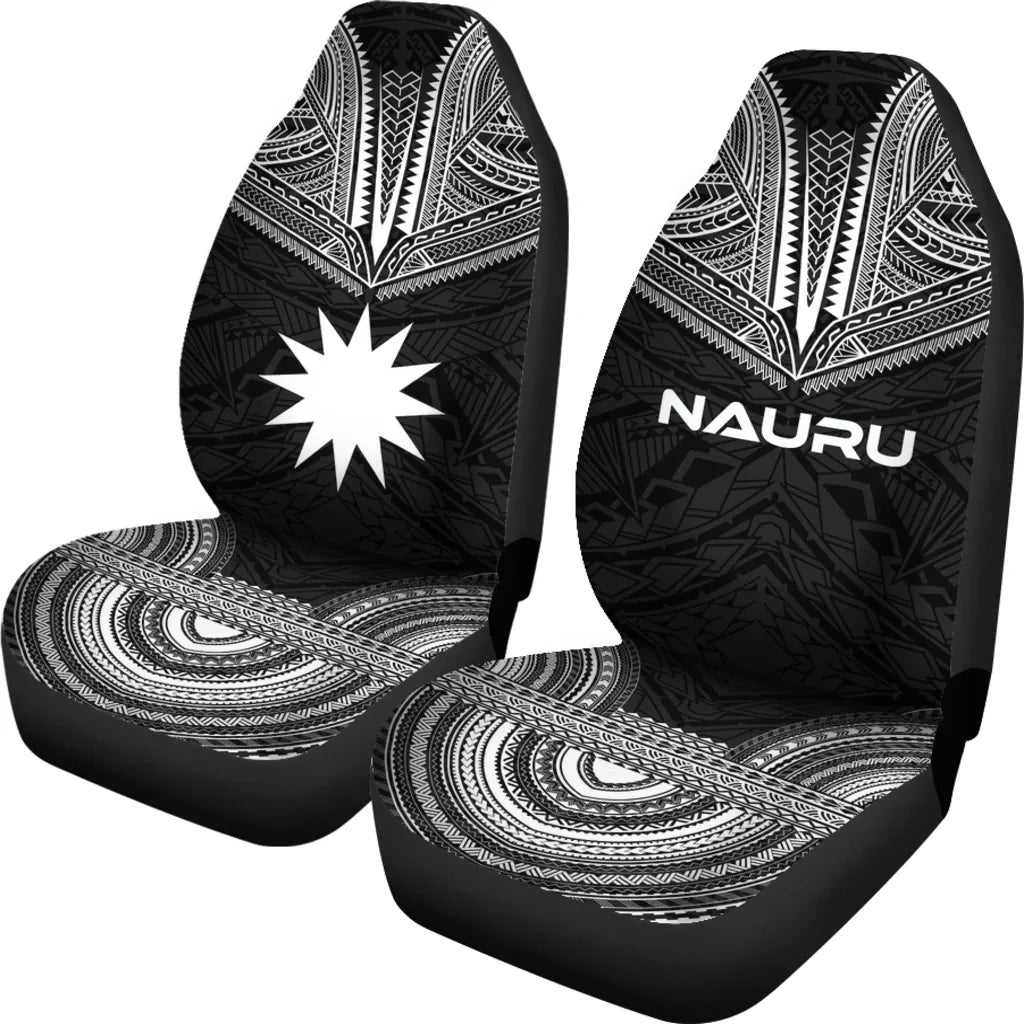 Nauru Car Seat Cover - Nauru Flag Polynesian Chief Tattoo Black Version