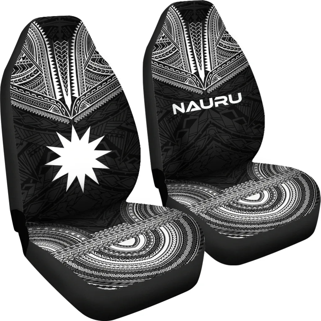 Nauru Car Seat Cover - Nauru Flag Polynesian Chief Tattoo Black Version