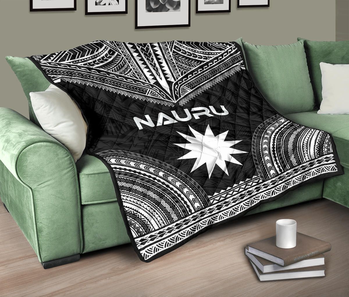 Nauru Premium Quilt - Nauru Flag Polynesian Chief Black Version