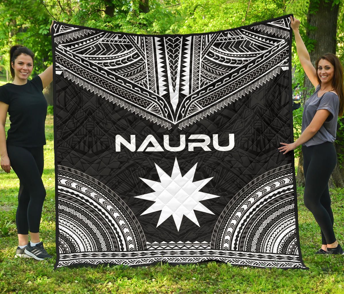 Nauru Premium Quilt - Nauru Flag Polynesian Chief Black Version