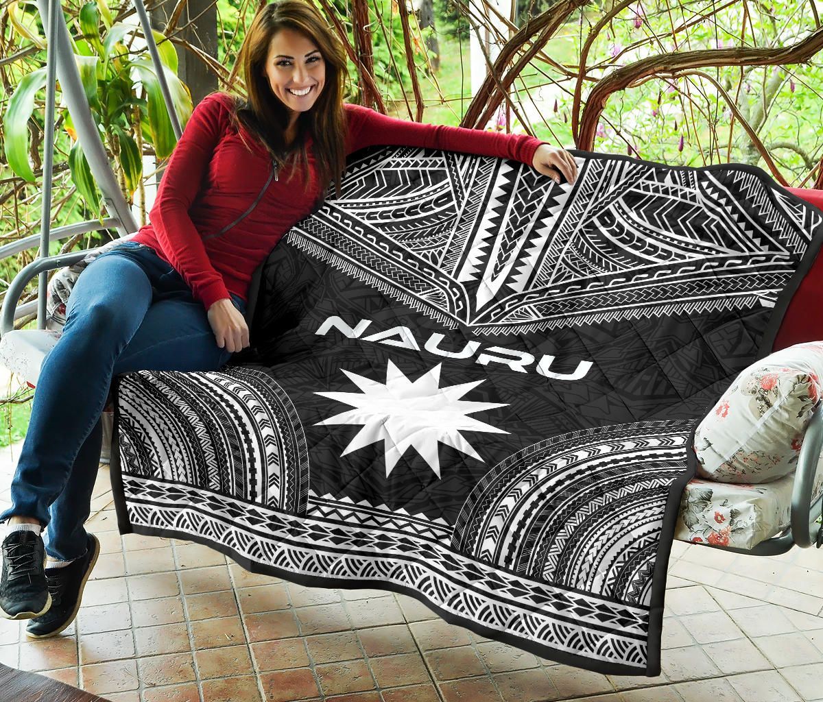 Nauru Premium Quilt - Nauru Flag Polynesian Chief Black Version