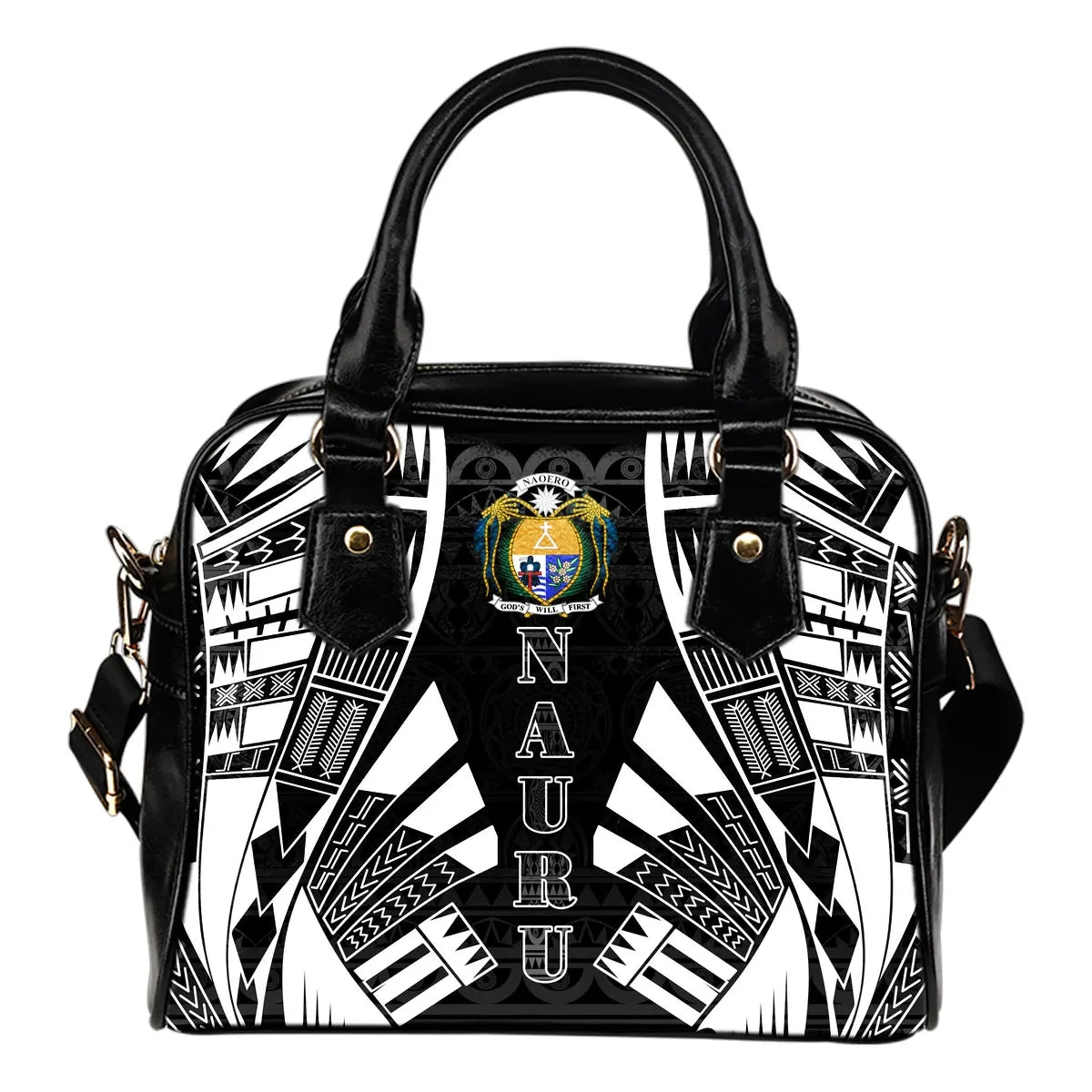 Nauru Shoulder Handbag - Polynesian Tattoo Black