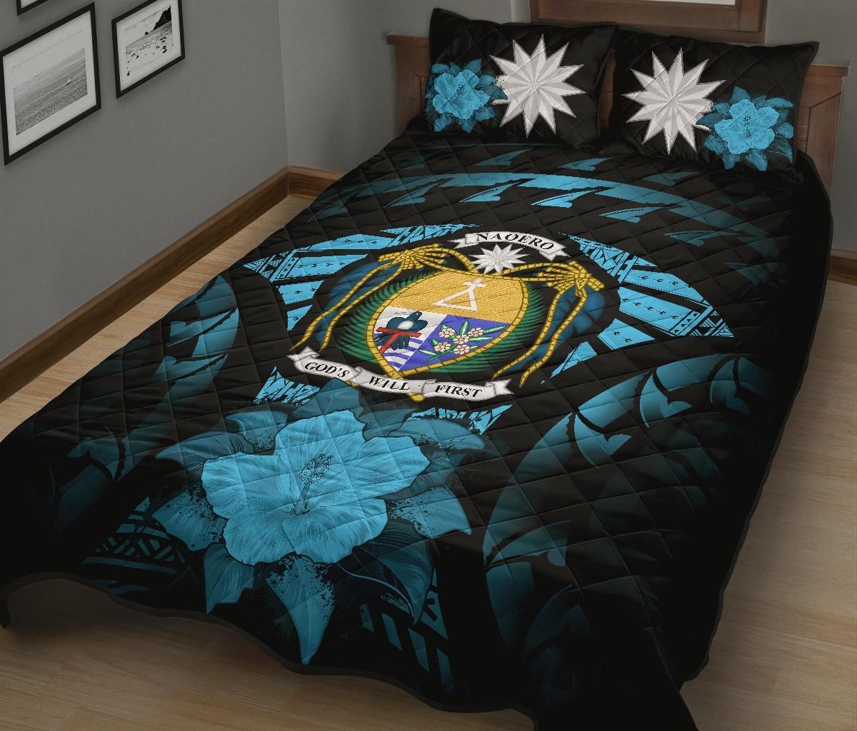 Nauru Polynesian Quilt Bed Set Hibiscus Blue