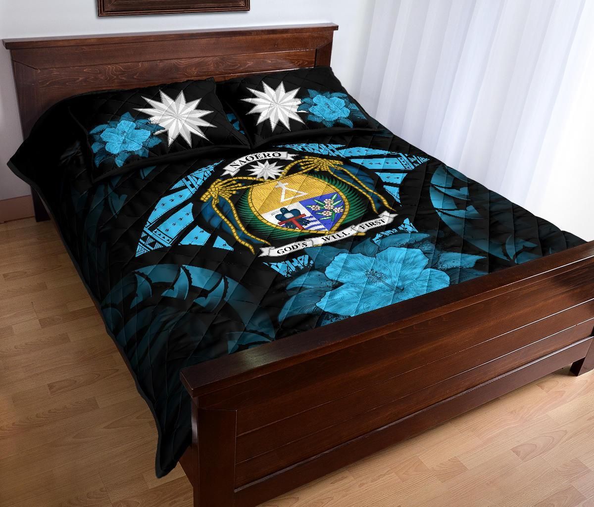 Nauru Polynesian Quilt Bed Set Hibiscus Blue