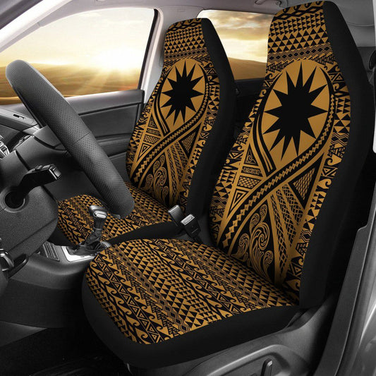 Nauru Car Seat Cover - Nauru Flag Polynesian Tattoo Gold