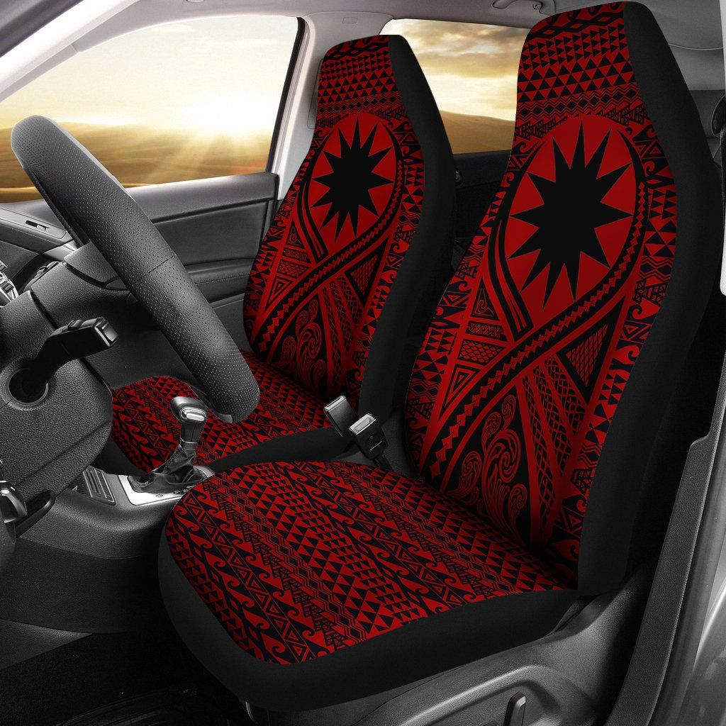 Nauru Car Seat Cover - Nauru Flag Polynesian Tattoo Red