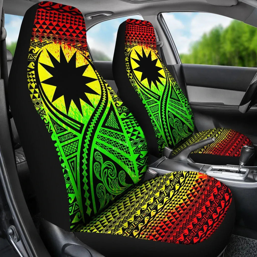 Nauru Car Seat Cover - Nauru Flag Polynesian Tattoo Reggae