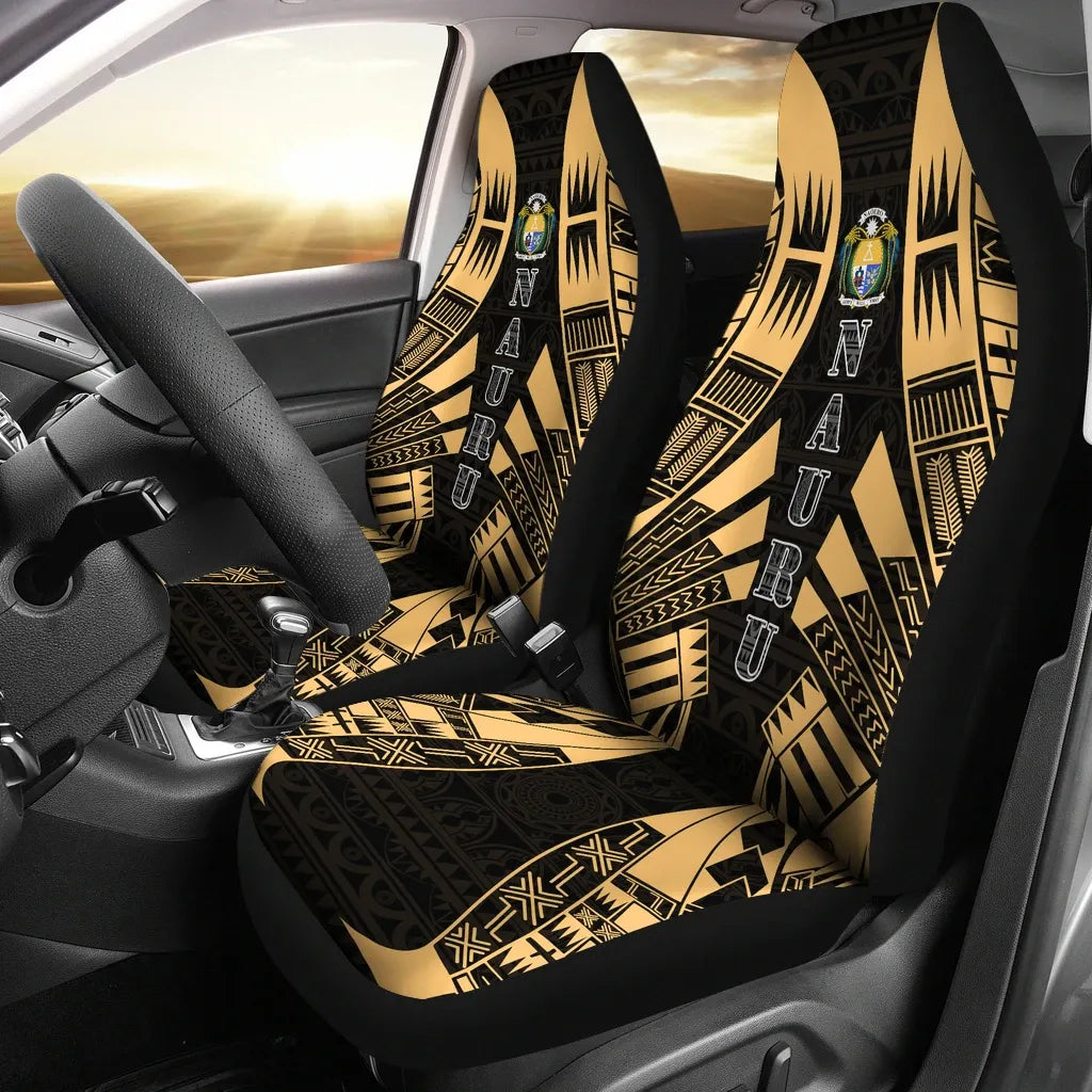 Nauru Car Seat Covers - Nauru Coat Of Arms Polynesian Tattoo Gold