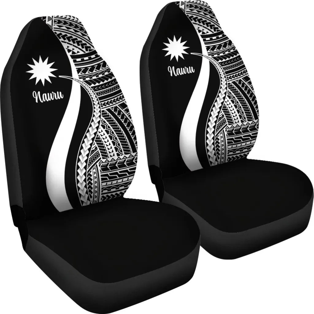 Nauru Car Seat Covers - White Polynesian Tentacle Tribal Pattern
